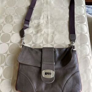 Sondra Roberts Olive Green Leather Crossbody with Silver Plaque